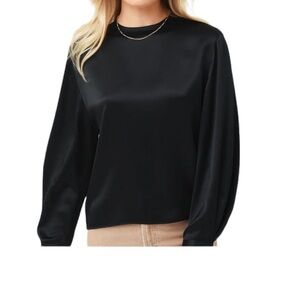 NEW Vince 100% Silk Pleated Cuff Crew Neck Blouse